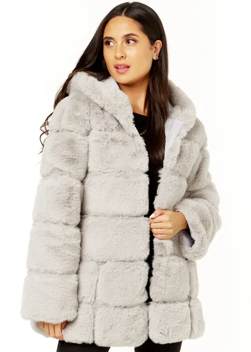 Gini London Silver Horizontal Cut Fur Hooded Jacket - S/M Image 4