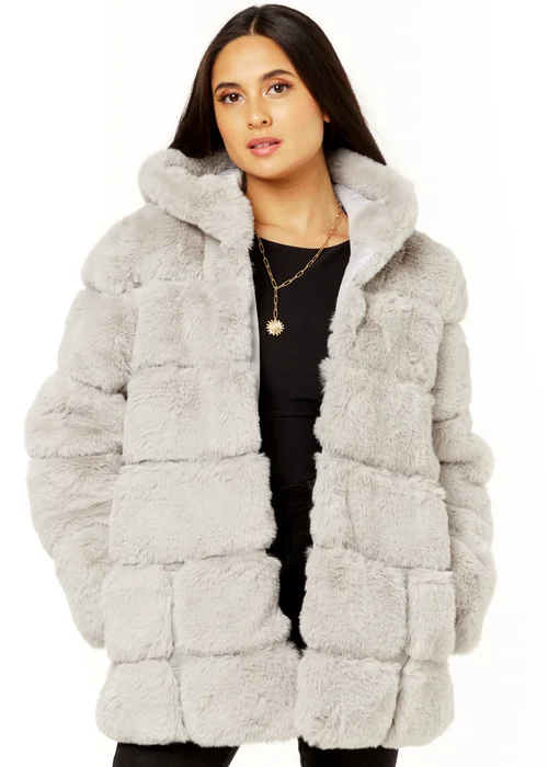 Gini London Silver Horizontal Cut Fur Hooded Jacket - S/M Image 1