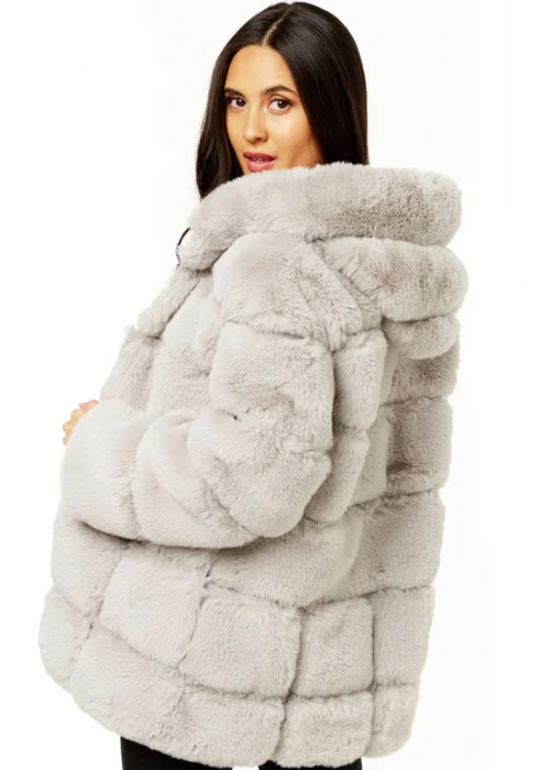 Gini London Silver Horizontal Cut Fur Hooded Jacket - S/M Image 2