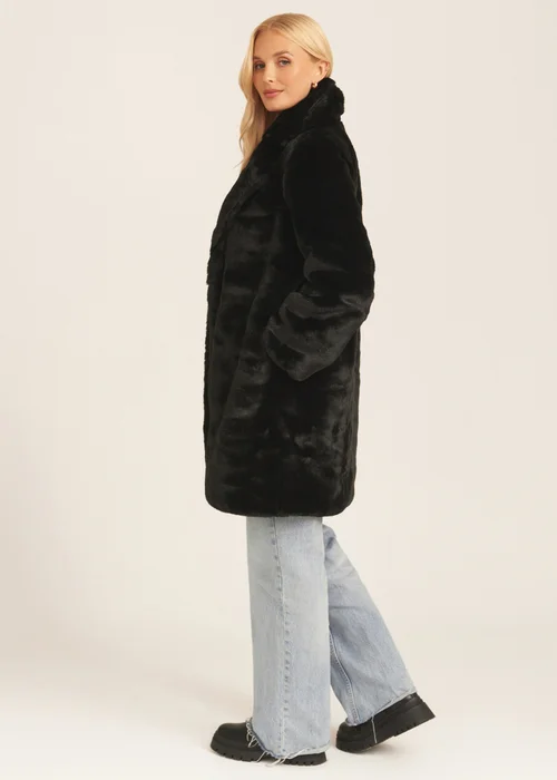 Gini London Black Faux Fur Lapel Collar Coat - Small/Medium Image 4