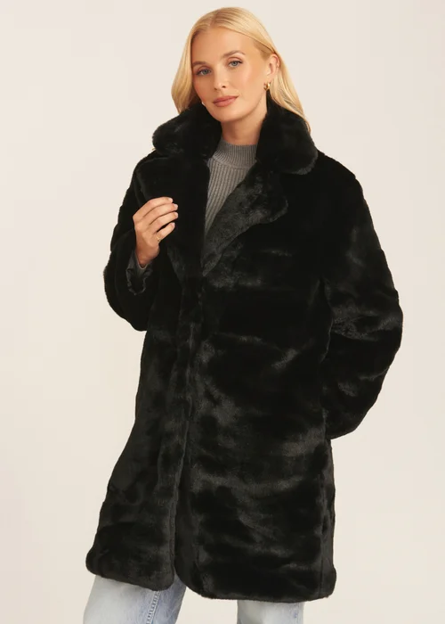 Gini London Black Faux Fur Lapel Collar Coat - Small/Medium Image 3