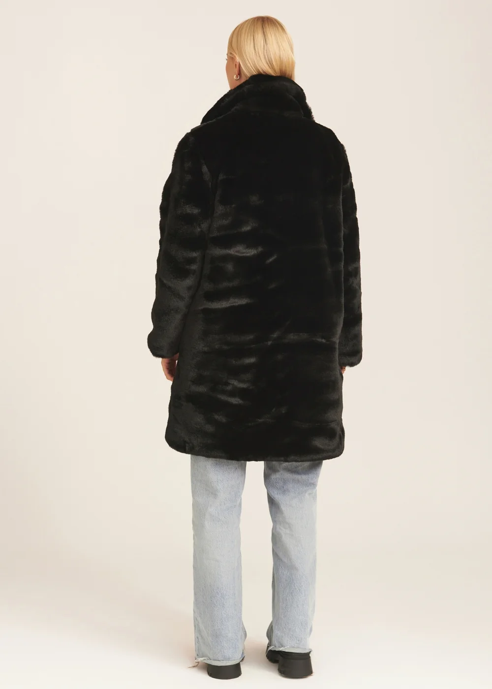 Gini London Black Faux Fur Lapel Collar Coat - Small/Medium Image 2