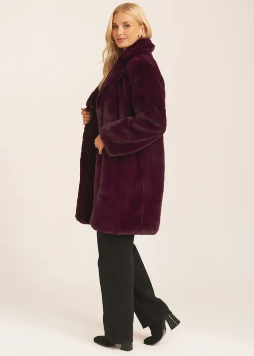 Gini London Plum Faux Fur Lapel Collar Coat - Small/Medium Image 4
