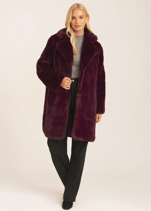 Gini London Plum Faux Fur Lapel Collar Coat - Small/Medium Image 1