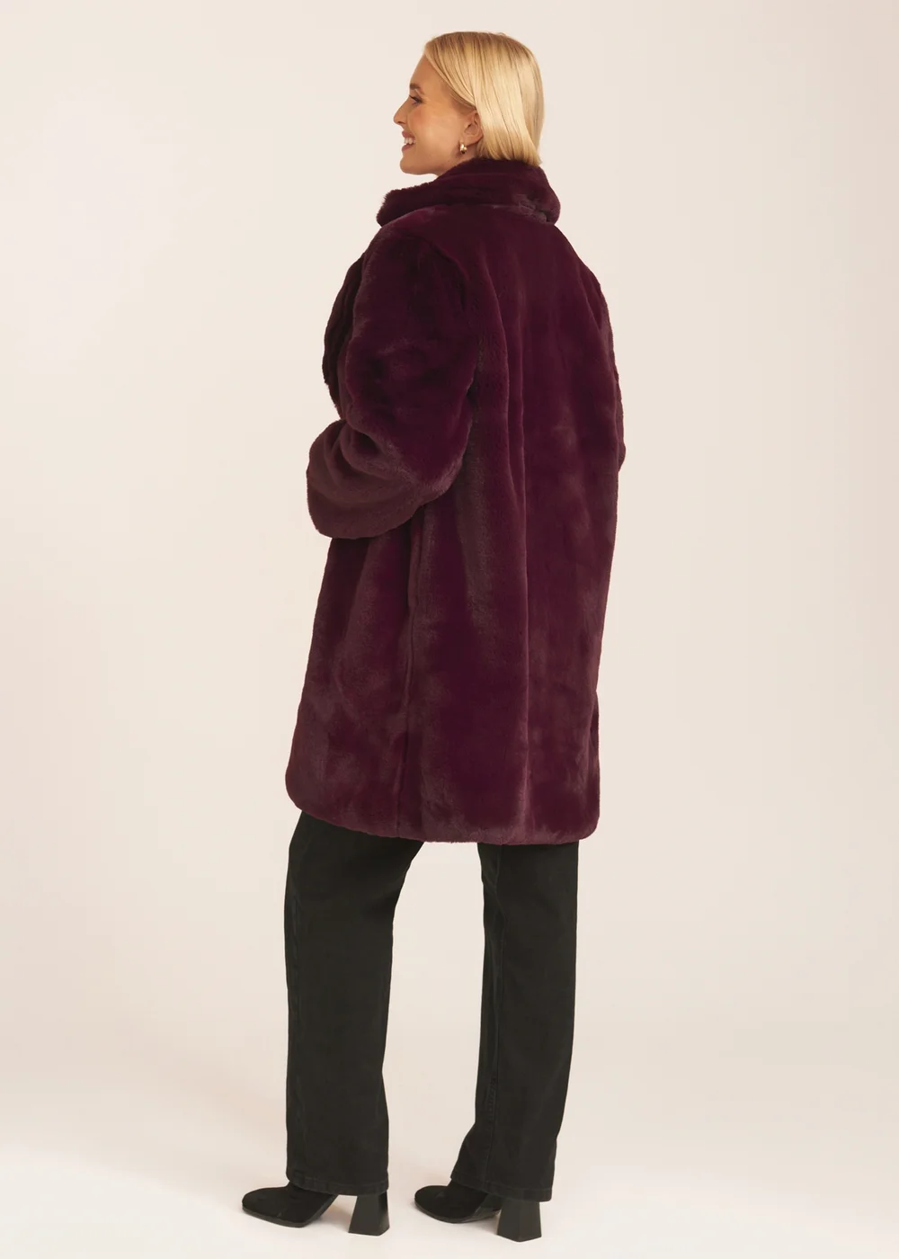 Gini London Plum Faux Fur Lapel Collar Coat - Small/Medium Image 2