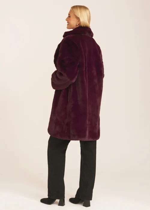Gini London Plum Faux Fur Lapel Collar Coat - Small/Medium Image 2