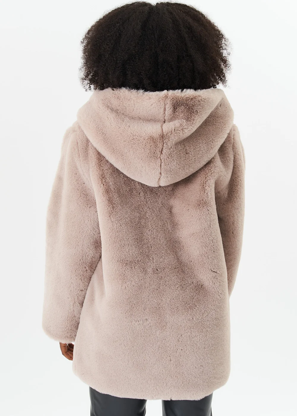 Gini London Beige Hooded Long Sleeve Faux Fur Jacket - Small/Medium Image 2