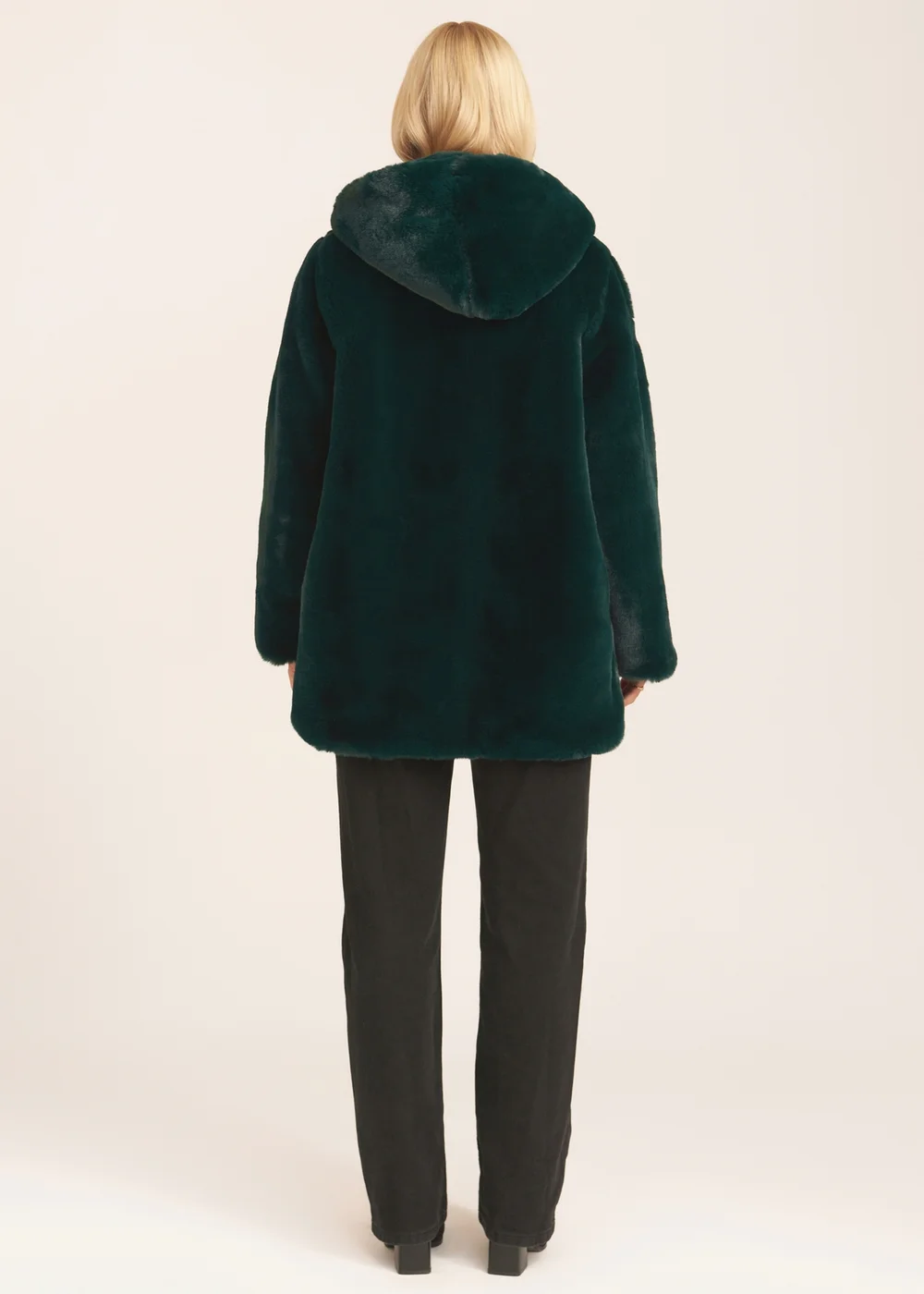 Gini London Emerald Green Hooded Long Sleeve Faux Fur Jacket - Medium/Large Image 2