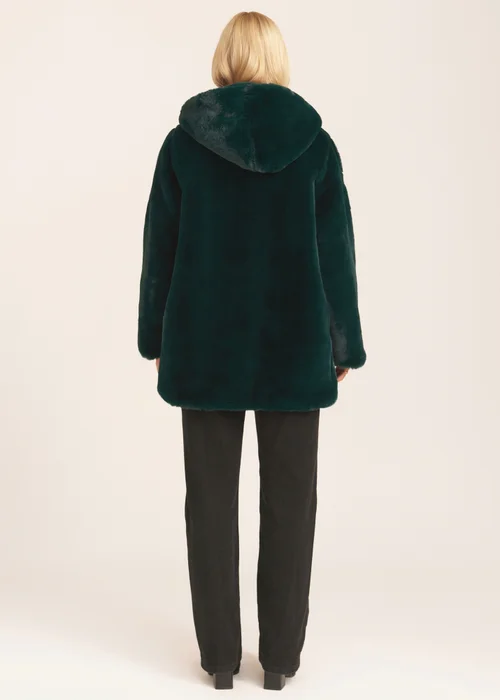 Gini London Emerald Green Hooded Long Sleeve Faux Fur Jacket - Medium/Large Image 2