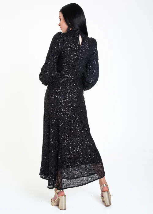 Gini London Black Sequin High Neck Occassion Midi Dress - Size 8 Image 2