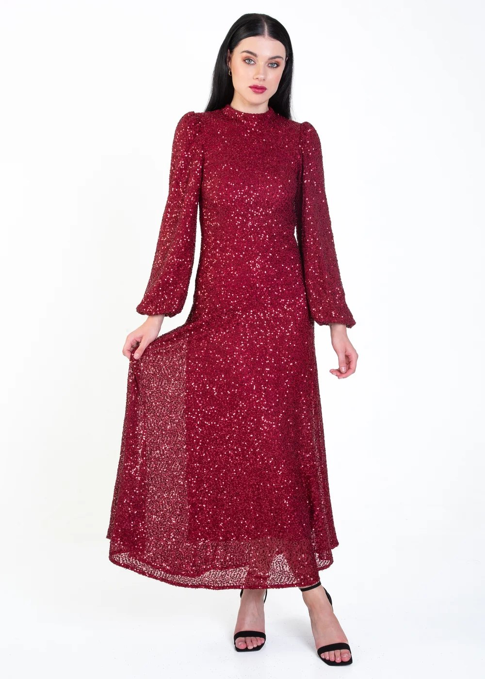 Gini London Burgundy Sequin High Neck Occasion Midi Dress - Size 10 Gini London Burgundy Sequin High Neck Occasion Midi Dress - Size 10