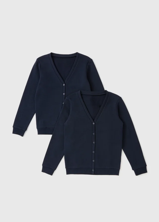2 Pack Girls Navy V-Neck Sweat Cardigans (3-13yrs)