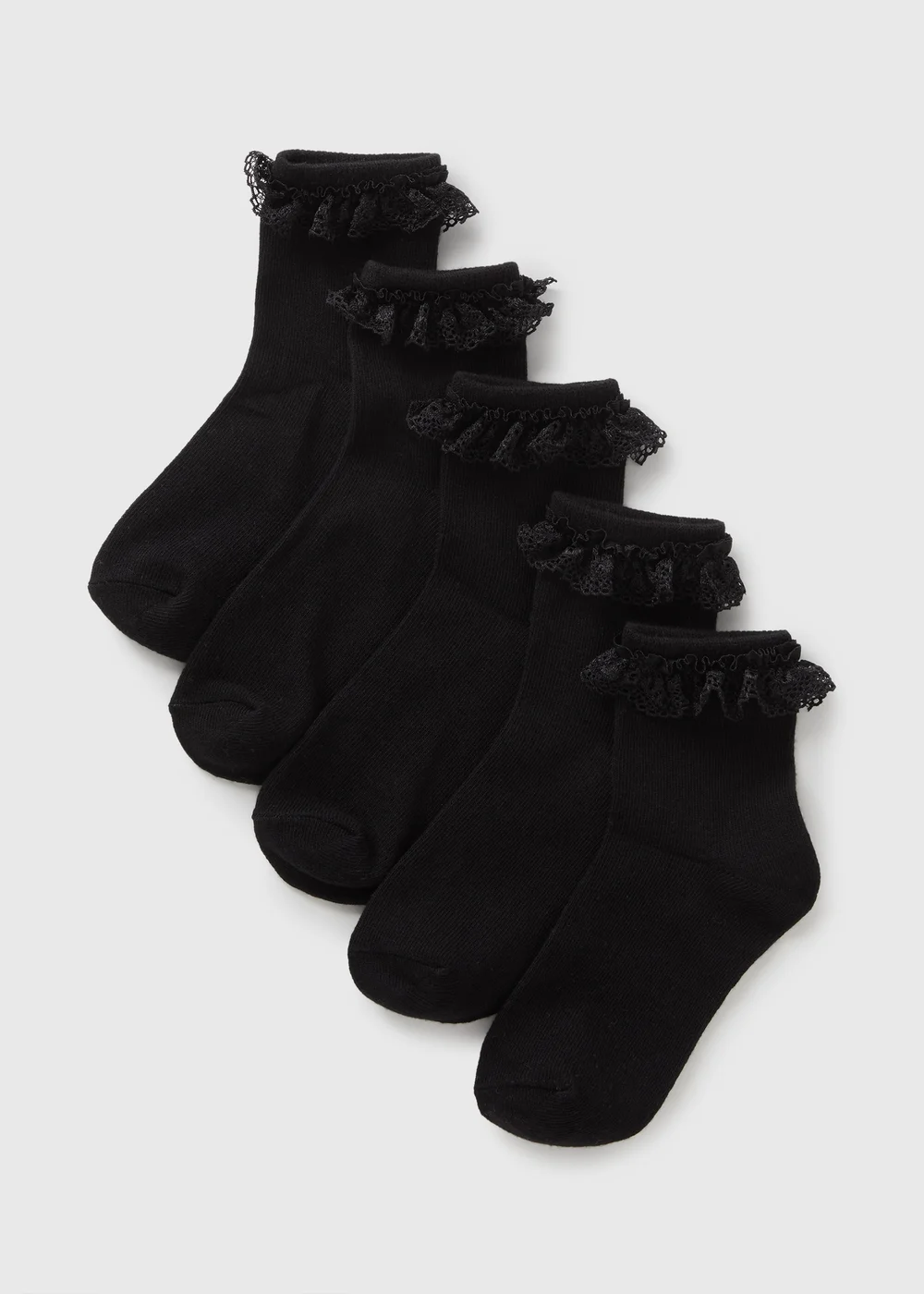 5 Pack Girls Black Frill Lace Socks (Younger 6-Older 6.5) - 6-8.5 Image 1