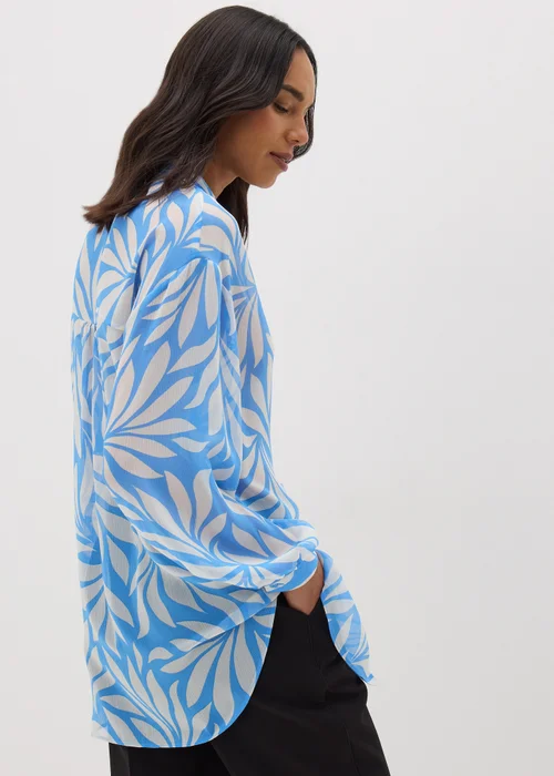 Et Vous Blue Palm V-Neck Blouse - 8 Image 2