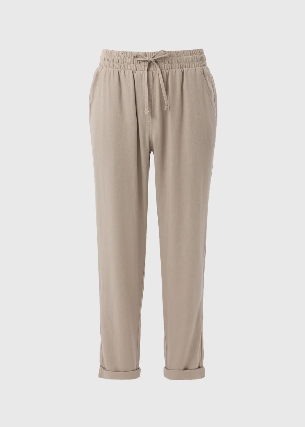 Taupe Linen Blend Tapered Trousers - 8 Image 4
