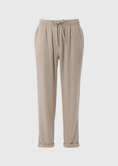 Taupe Linen Blend Tapered Trousers - 8 Image 4