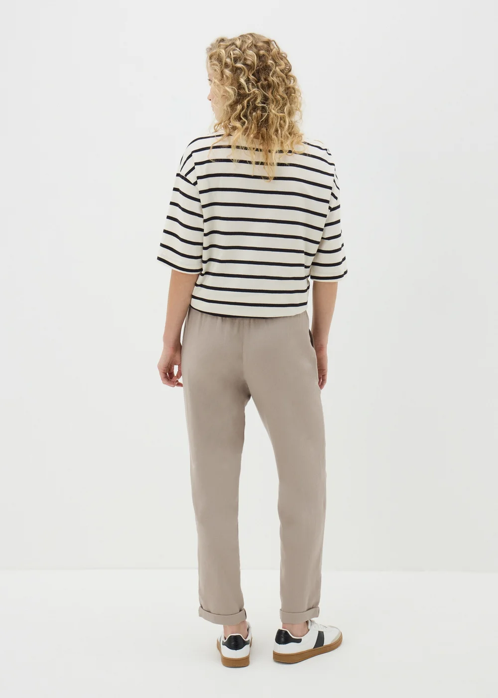 Taupe Linen Blend Tapered Trousers - 8 Image 2