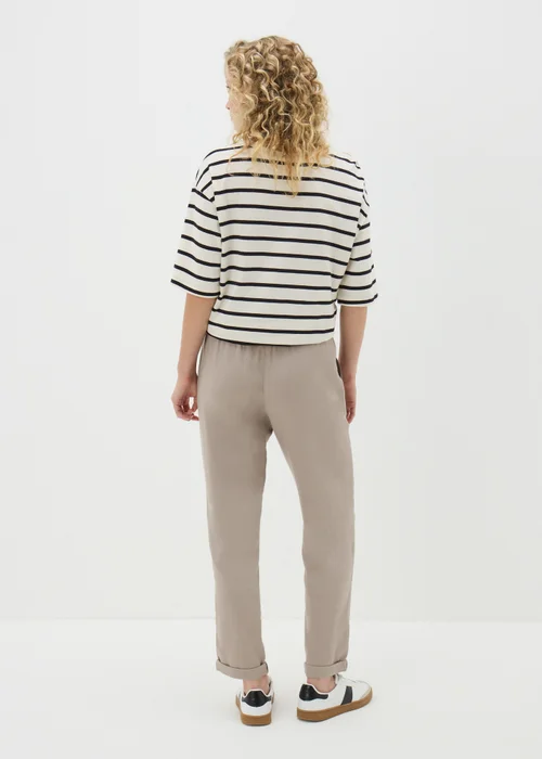Taupe Linen Blend Tapered Trousers - 8 Image 2