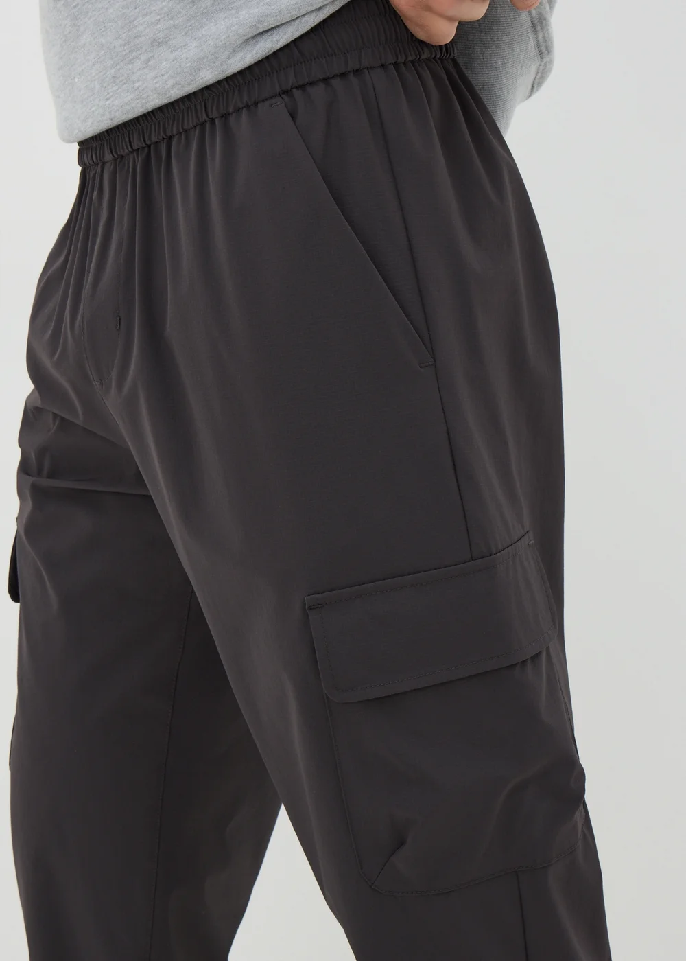 Charcoal Smart Cuffed Cargo Trousers - Small Image 3