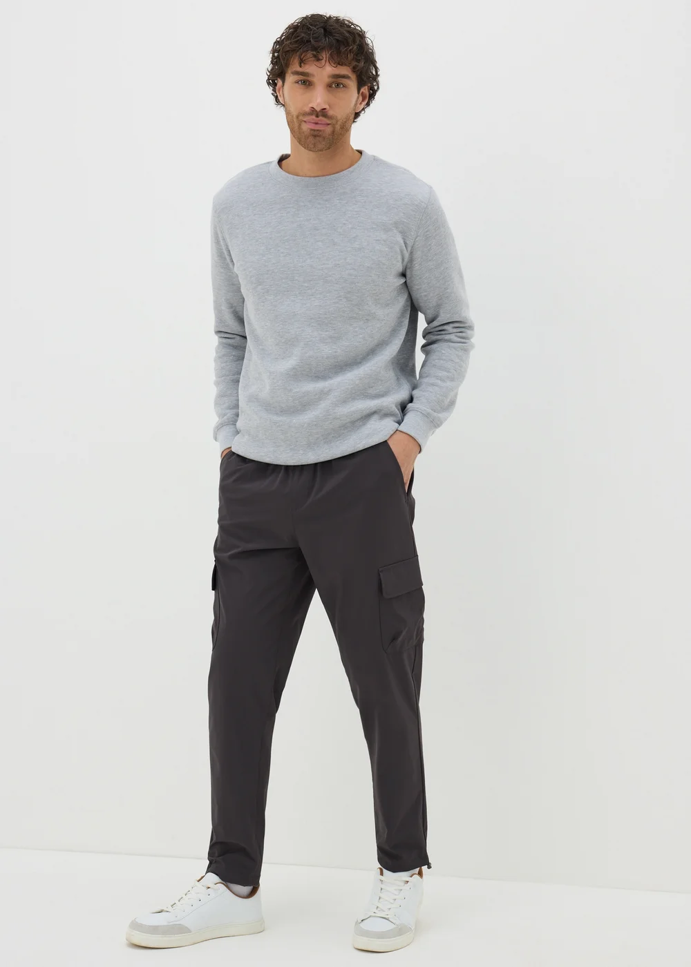 Charcoal Smart Cuffed Cargo Trousers - Small Image 1