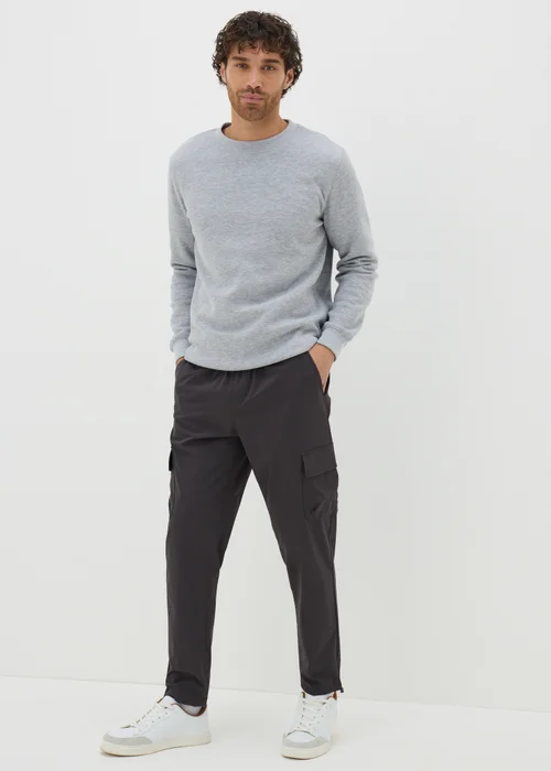 Charcoal Smart Cuffed Cargo Trousers - Small Image 1