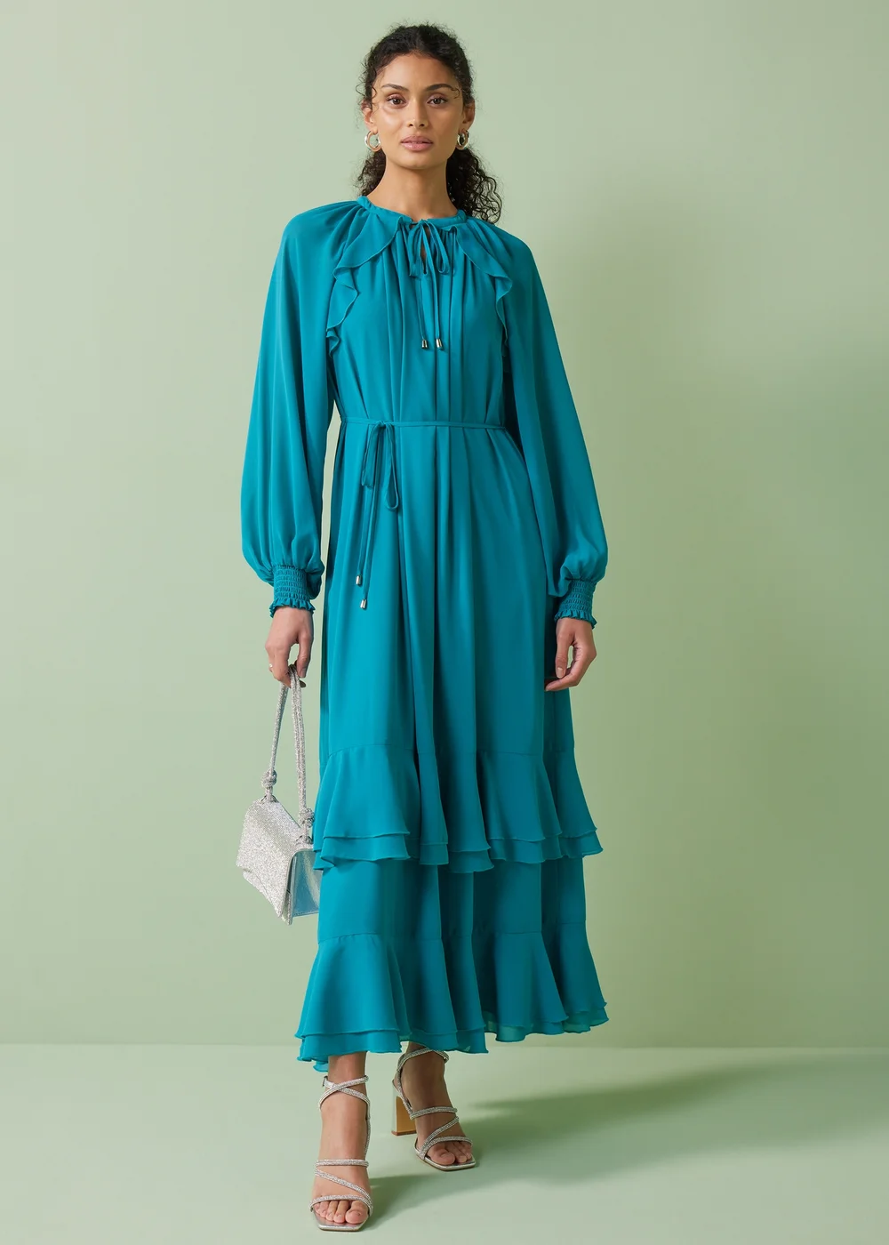 Et Vous Blue Frill Chiffon Maxi Dress - 8 Et Vous Blue Frill Chiffon Maxi Dress - 8