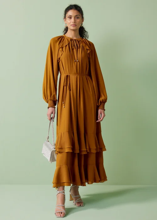 Et Vous Orange Frill Chiffon Maxi Dress - 8 Et Vous Orange Frill Chiffon Maxi Dress - 8