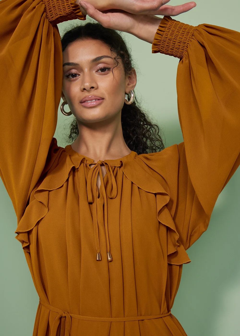 Et Vous Orange Frill Chiffon Maxi Dress - 8 Image 2