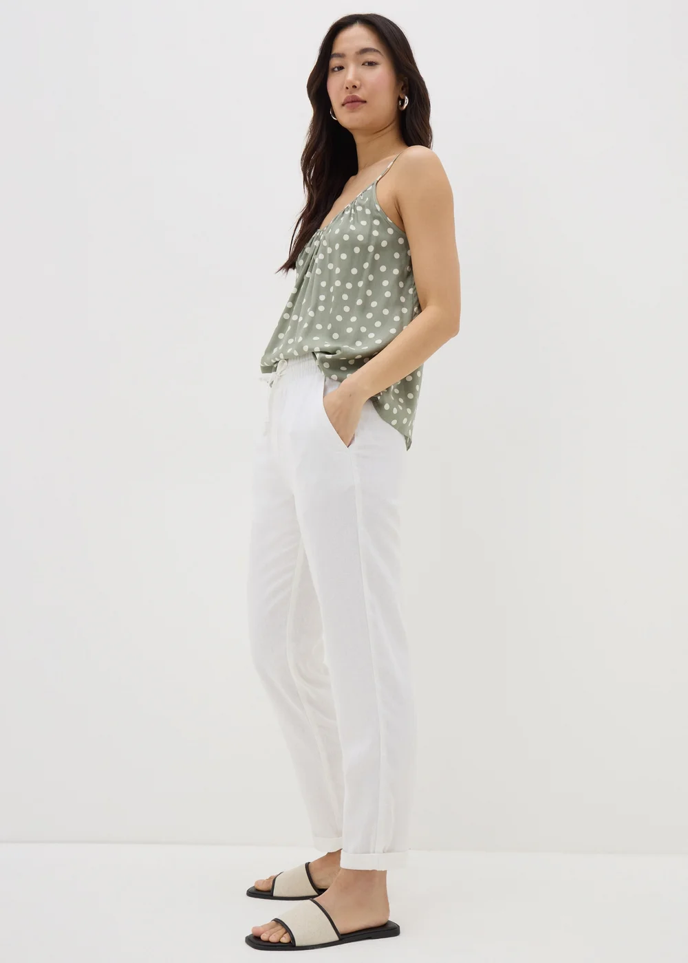 Papaya Petite White Linen Blend Tapered Trousers - 6 Image 2