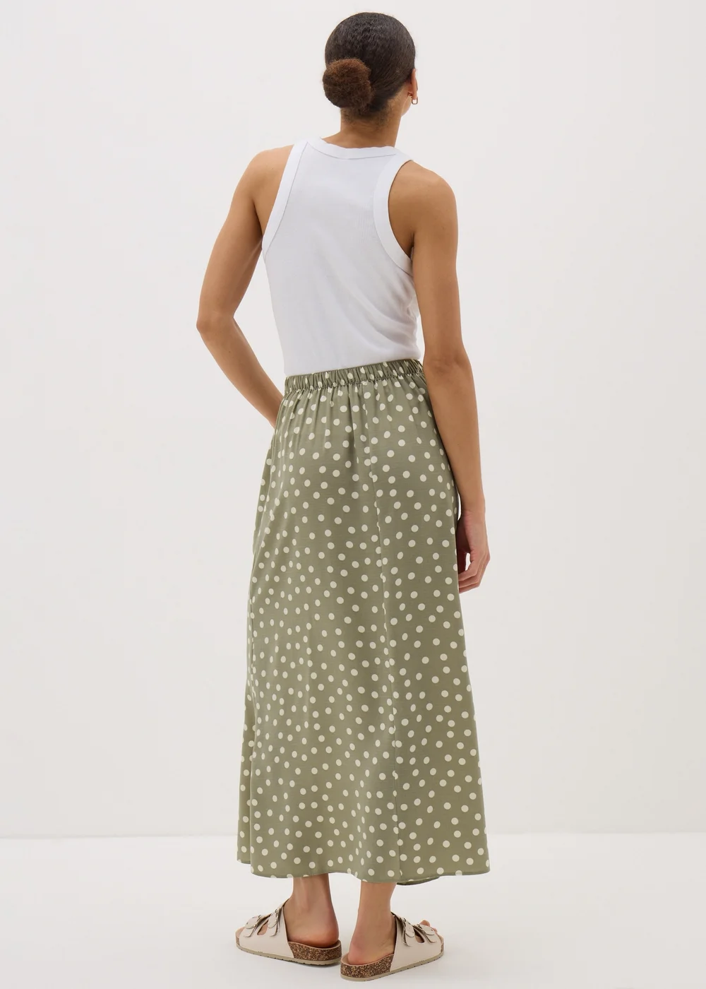 Sage Green Spot Flared Hem Midaxi Skirt - 8 Image 2