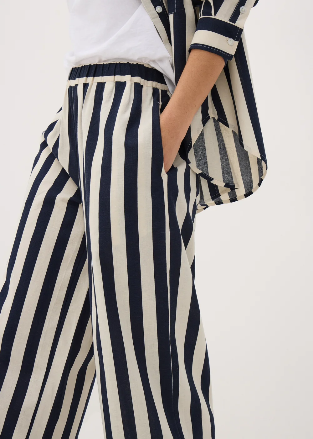 Navy Stripe Wide Leg Co Ord Trousers - 8 Image 1