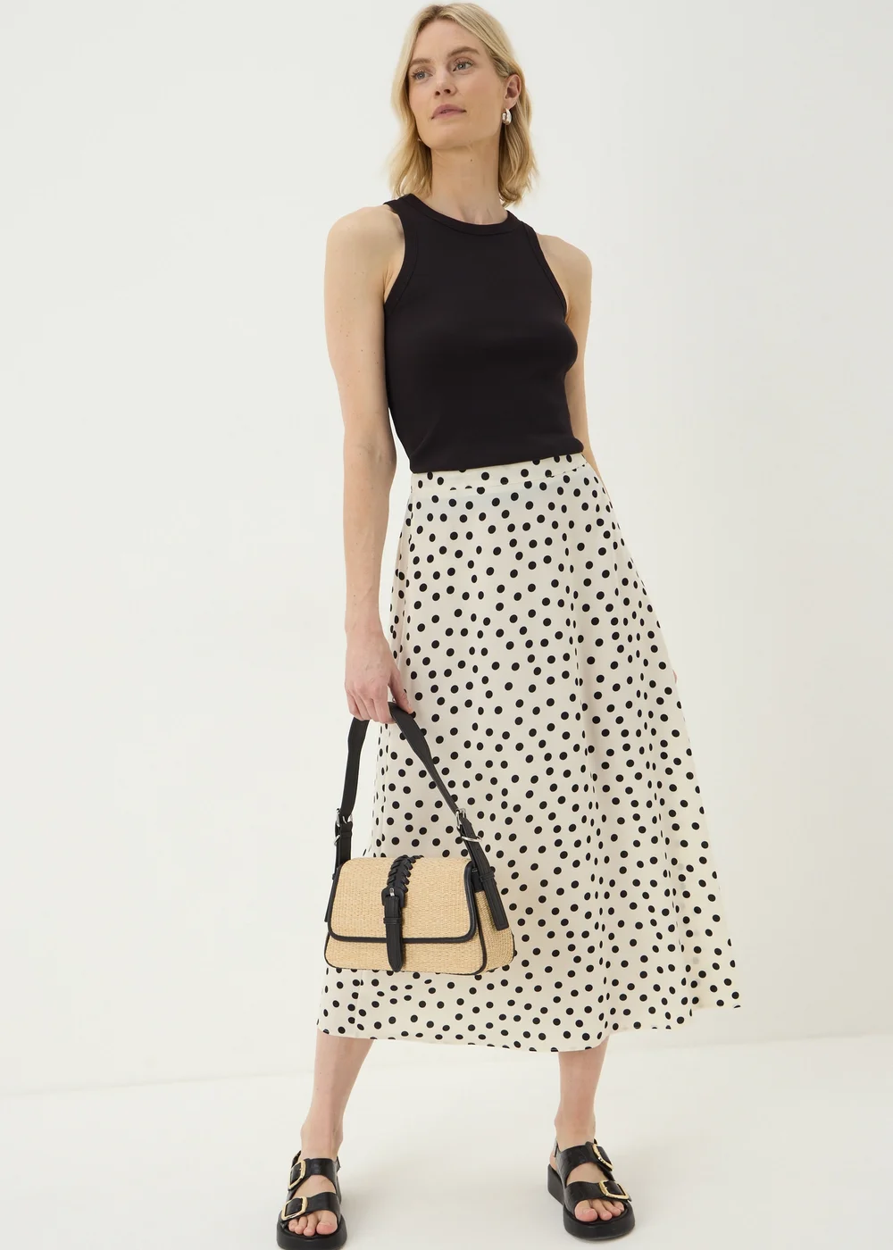 Cream Polka Dot Flared Midaxi Skirt - 8 Image 1