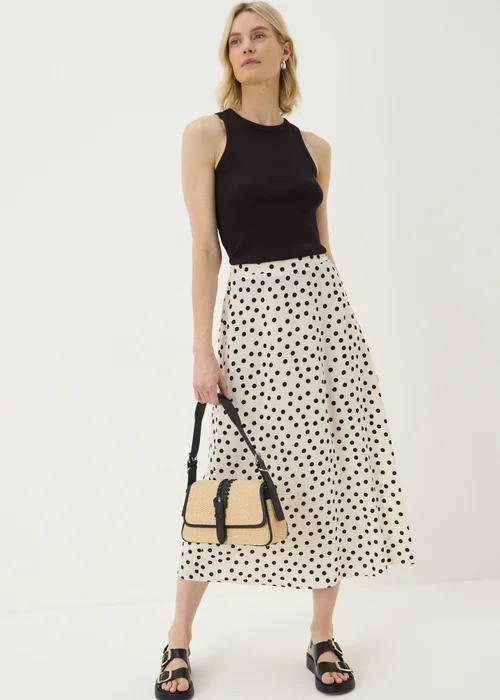 Cream Polka Dot Flared Midaxi Skirt - 8 Image 1