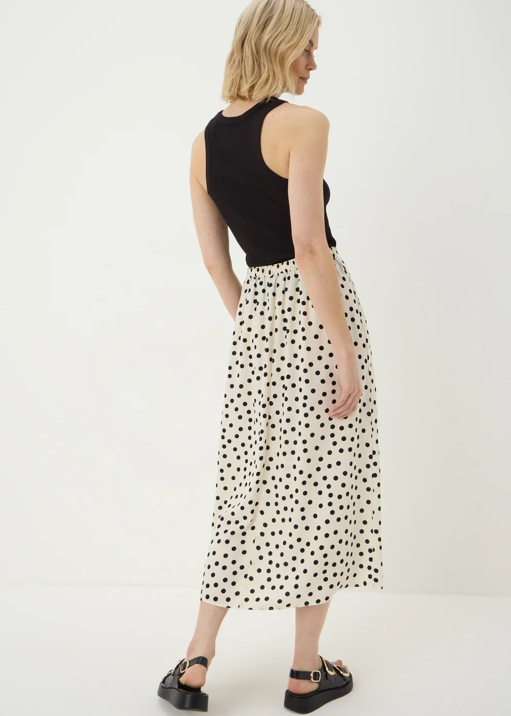 Cream Polka Dot Flared Midaxi Skirt - 8 Image 2
