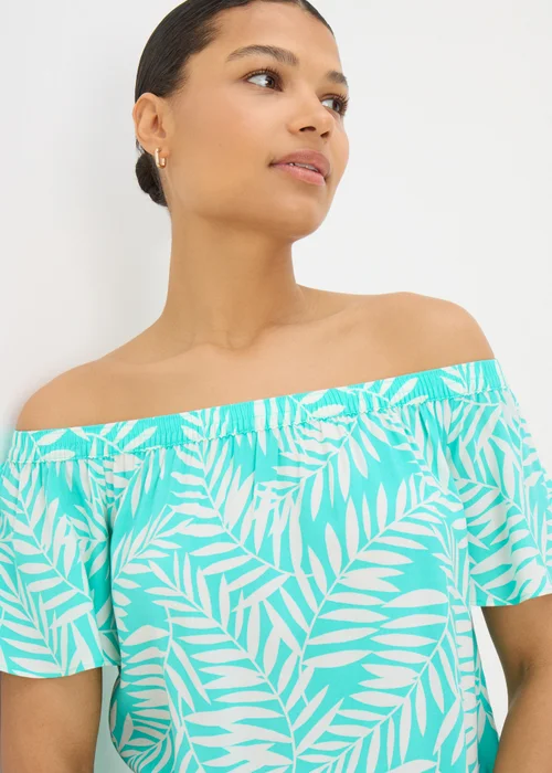 Blue Leaf Print Bardot Top - 8 Image 2