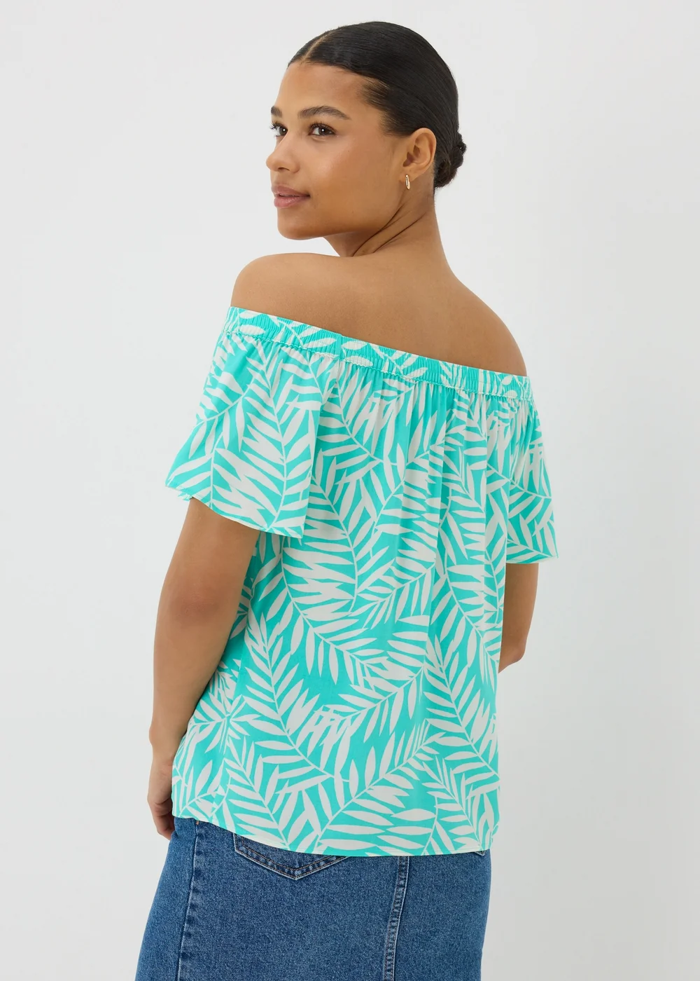 Blue Leaf Print Bardot Top - 8 Image 1