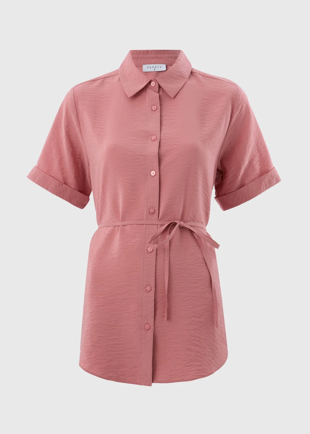 Rose Pink Tie Waist Longline Shirt - 8 Image 4