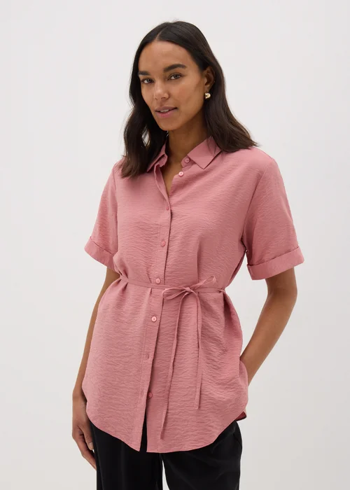 Rose Pink Tie Waist Longline Shirt - 8 Image 1