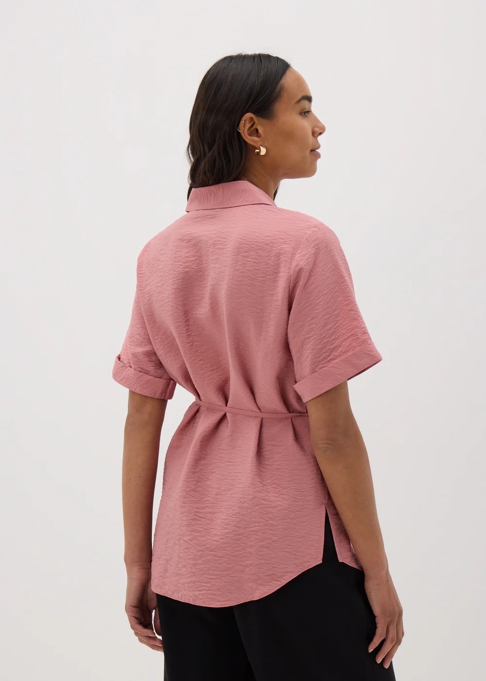 Rose Pink Tie Waist Longline Shirt - 8 Image 2