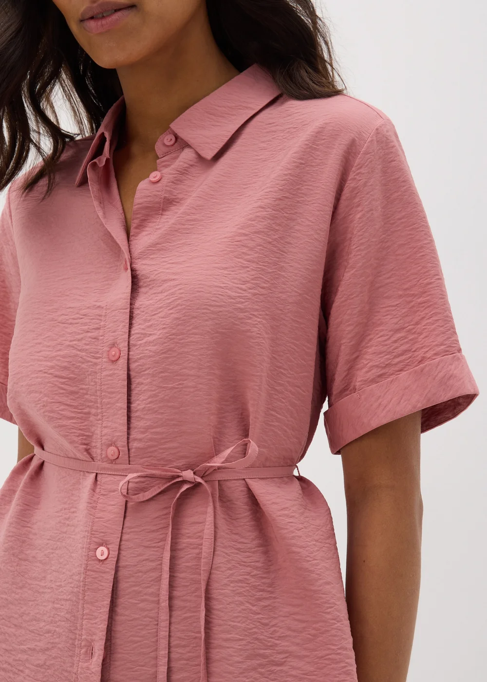 Rose Pink Tie Waist Longline Shirt - 8 Image 3