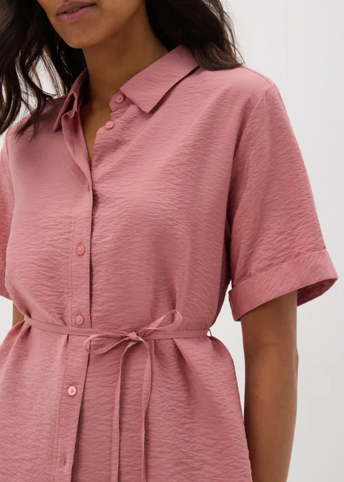 Rose Pink Tie Waist Longline Shirt - 8 Image 3