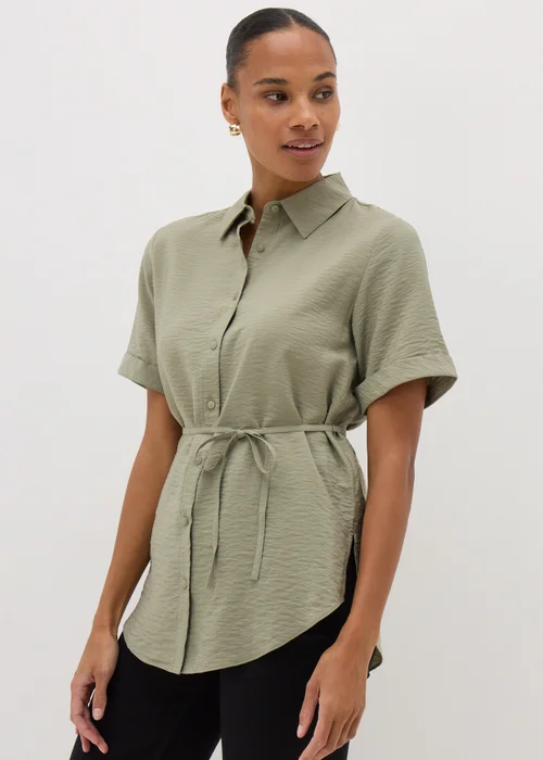 Sage Green Tie Waist Longline Shirt - 8 Image 1