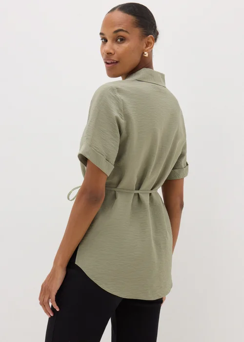 Sage Green Tie Waist Longline Shirt - 8 Image 3