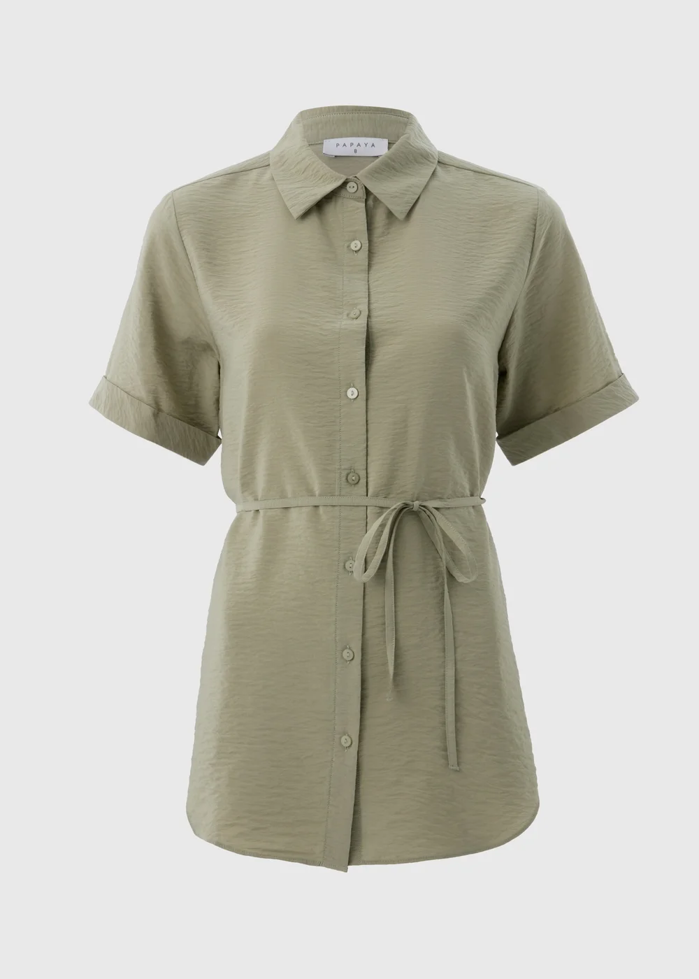 Sage Green Tie Waist Longline Shirt - 8 Image 4