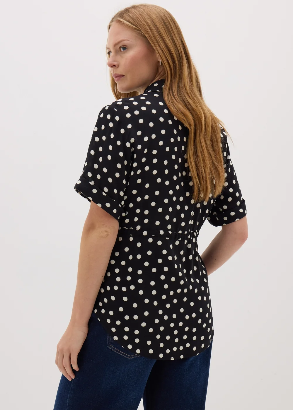 Black Spot Tie Waist Longline Shirt - 8 Image 2