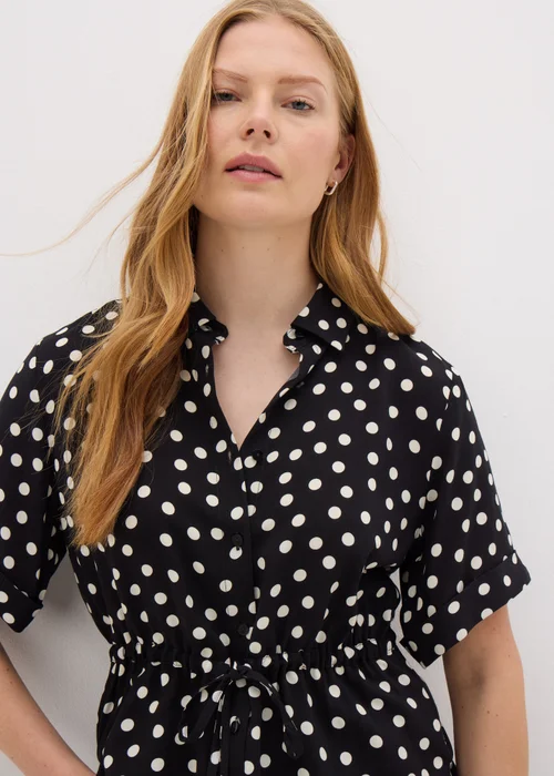 Black Spot Tie Waist Longline Shirt - 8 Image 3
