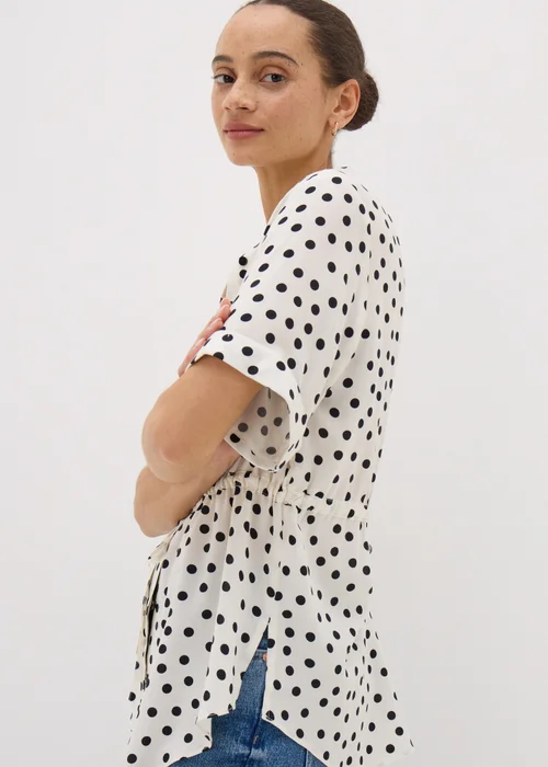 Cream Spot Tie Waist Longline Shirt - 8 Image 3