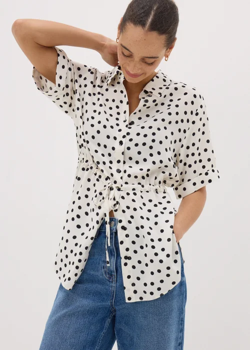Cream Spot Tie Waist Longline Shirt - 8 Image 1