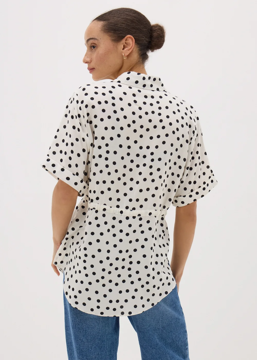 Cream Spot Tie Waist Longline Shirt - 8 Image 2