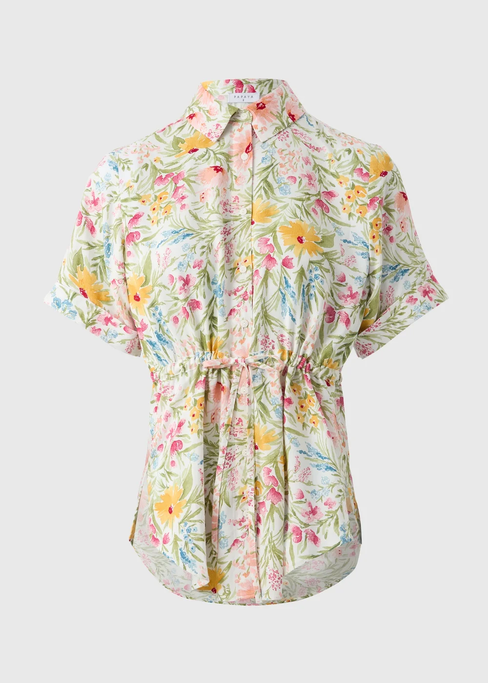 Cream Floral Tie Waist Longline Shirt - 8 Image 4
